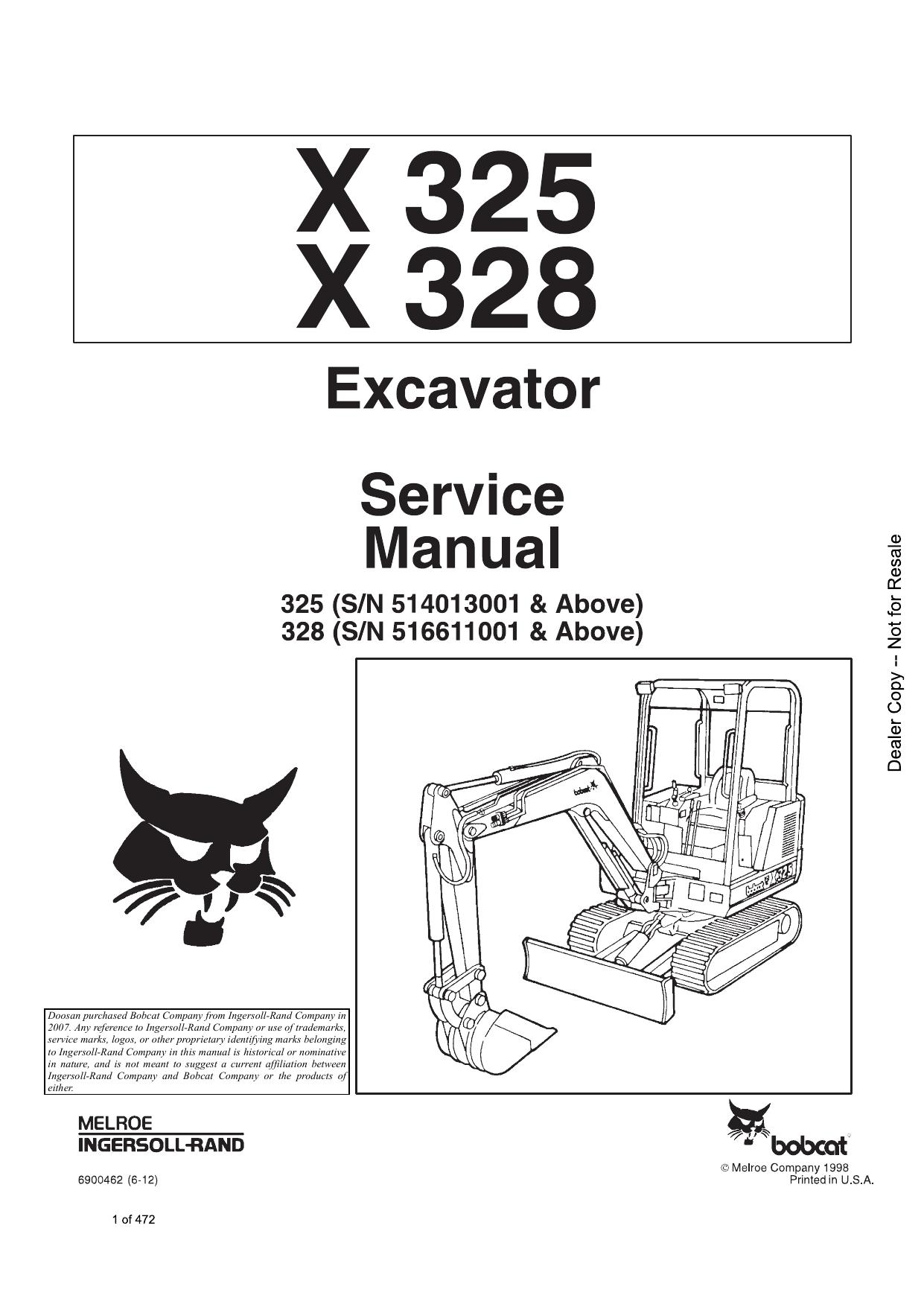 X325 X328 Excavator Service Manual Bobcat
